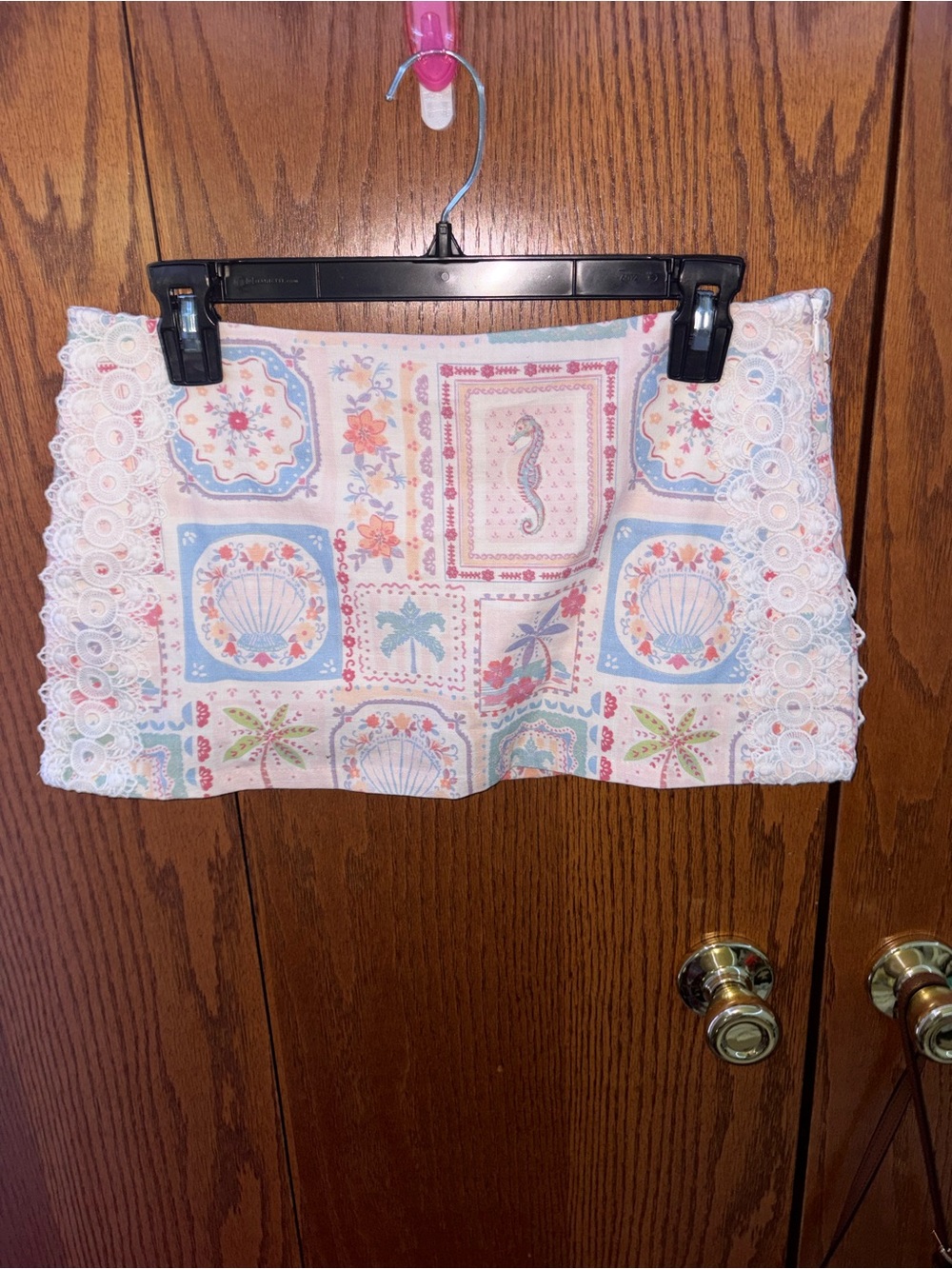 Altar'd State Pastel Printed Lace-Trim Mini Skirt